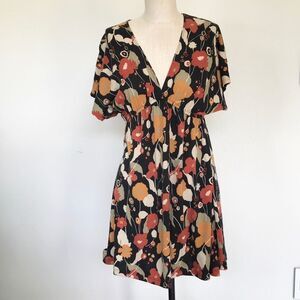 Cute Lux Floral Printed Mini Dress Size Medium Fall Colors Med M